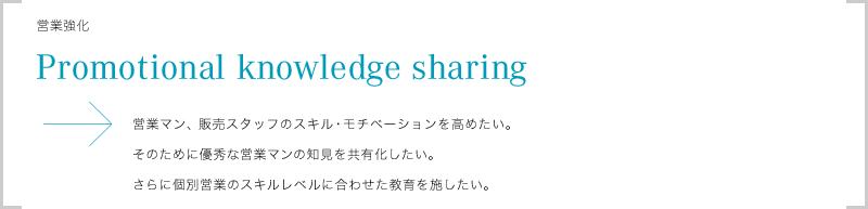 cƋ Promotional knowledge sharing cƃ}A̔X^bt̃XLE`x[V߂B̂߂ɗDGȉcƃ}̒mLBɌʉcƂ̃XLxɍ킹{B